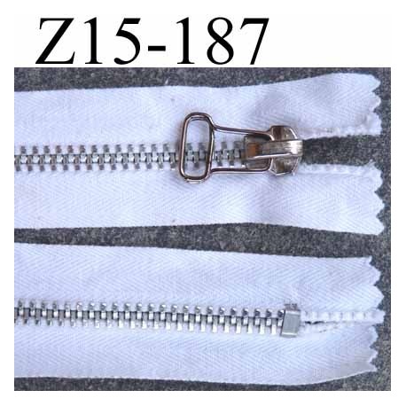 fermeture zip à glissière longueur 15 cm largeur 3 cm couleur blanc non séparable coton et glissière métal 6 mm