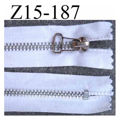 fermeture zip à glissière longueur 15 cm couleur blanc non séparable zip métal largeur 3 cm largeur du zip 6 mm