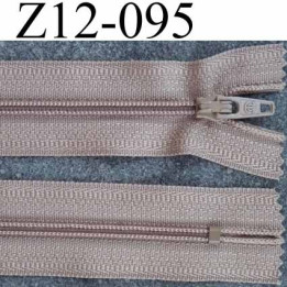 fermeture zip à glissière longueur 12 cm couleur marron clair beige non séparable largeur 2.5 cm glissière nylon  zip du 4 mm