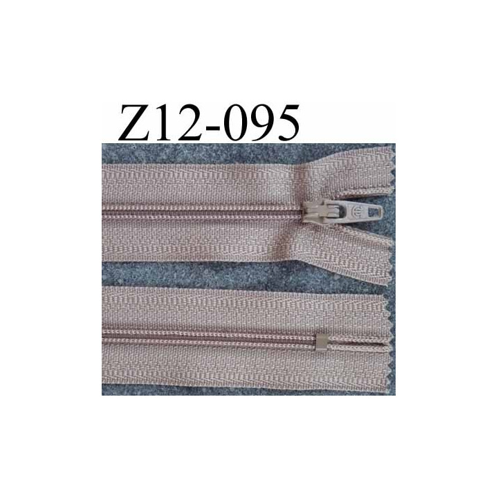 fermeture zip à glissière longueur 12 cm couleur marron clair beige non séparable largeur 2.5 cm glissière nylon  zip du 4 mm