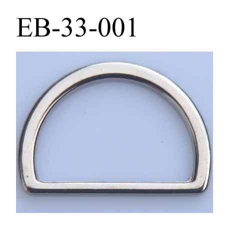 Boucle etrier anneau demi rond métal couleur chromé brillant largeur extérieur 3.3 cm intérieur 2.7 cm hauteur 2.2 cm