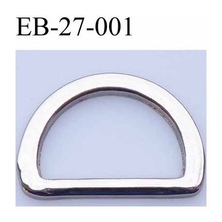 Boucle etrier anneau demi rond métal couleur chromé brillant largeur extérieur 2.7 cm intérieur 2 cm hauteur 1.8 cm