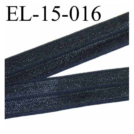 élastique plat souple pré plié au centre belle qualité couleur noir reflets bleu brillant largeur 15 mm prix au mètre
