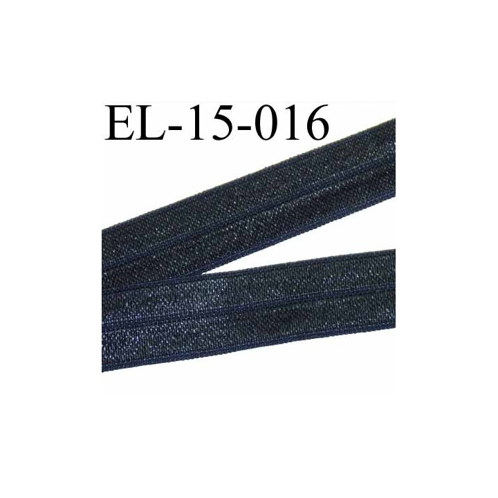 élastique plat souple pré plié au centre belle qualité couleur noir reflets bleu brillant largeur 15 mm prix au mètre