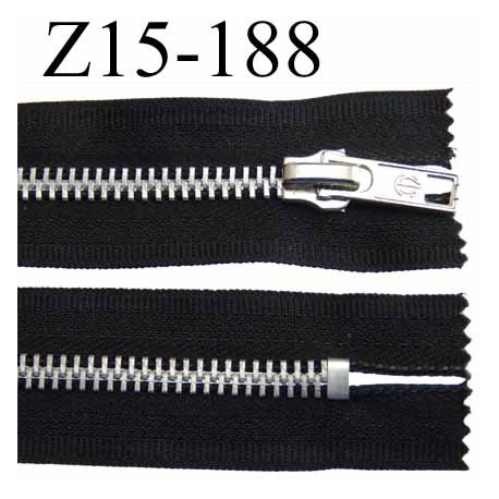 fermeture zip à glissière longueur 15 cm couleur noir non séparable largeur 3 cm glissière métal largeur 6 mm