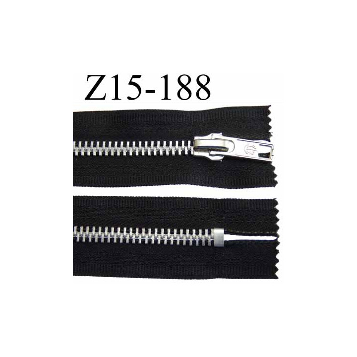 fermeture zip à glissière  longueur 15 cm couleur noir non  séparable largeur 3 cm glissière métal largeur 6 mm
