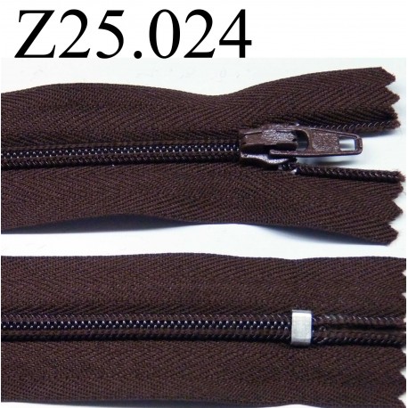 fermeture éclair 25 cm couleur marron non séparable zip nylon