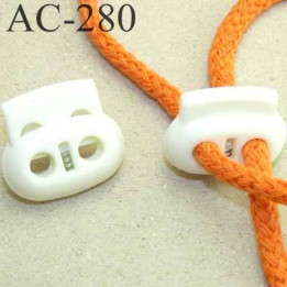 arrêt cordon  stop cordon ovale blanc largeur 25 mm hauteur 23 mm épaisseur 10 mm idéal pour cordon de 5 mm prix à la pièce 