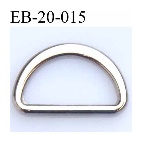 Boucle etrier anneau demi rond métal couleur chromé brillant largeur extérieur 2 cm intérieur 1.6 cm hauteur 1.3 cm