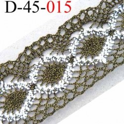 dentelle crochet en coton et synthétique largeur 43 mm couleur noir vieille or doré et blanc 