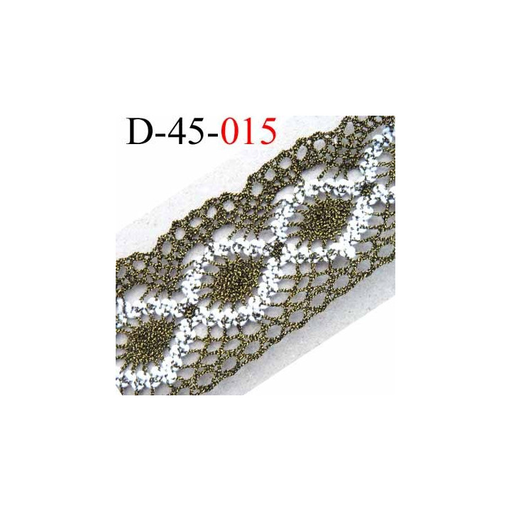 dentelle crochet en coton et synthétique largeur 43 mm couleur noir vieille or doré et blanc 