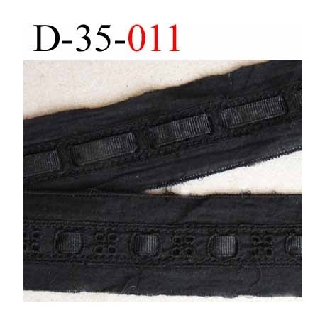 dentelle anglaise galon broderie coton avec ruban gros grain à l'intérieur couleur noir largeur 35 mm prix au mètre