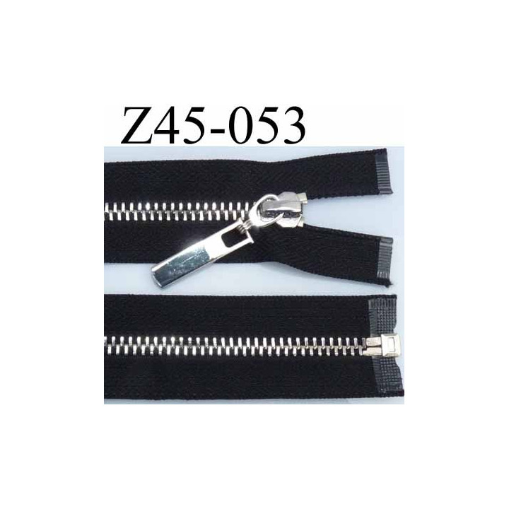 Fermeture zip noir séparable métal nickel chromé brillant largeur 3 cm largeur glissière 6 mm curseur métal très belle