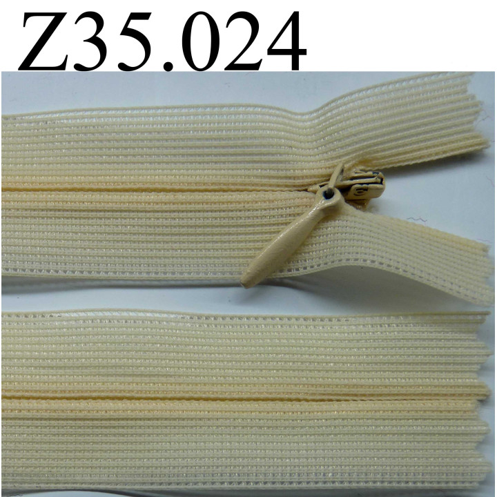 fermeture éclair invisible longueur 35 cm couleur jaune orangé beige non  séparable zip nylon  largeur 2.5 cm   