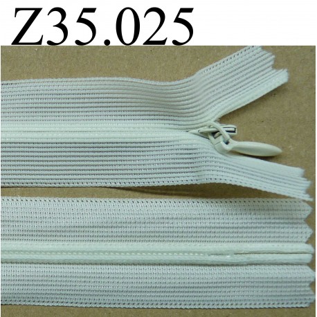 fermeture éclair invisible longueur 35 cm couleur blanc cassé non séparable zip nylon largeur 2.5 cm