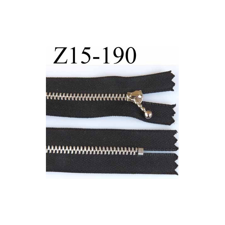 fermeture zip à glissière  longueur 15 cm couleur noir non  séparable largeur 2.6 cm glissière métal largeur 4.5 mm 