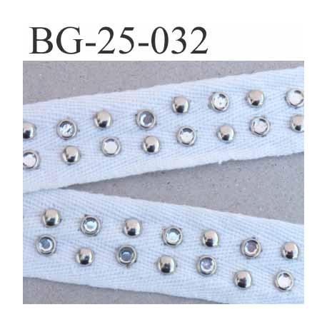 biais ruban galon couleur blanc cassé naturel largeur 25 mm coton souple rivet bonbé chromé et strass brillant