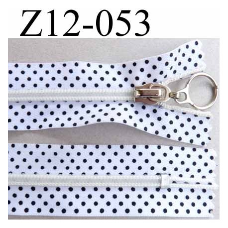 fermeture zip à glissière12 cm blanc a point noir non séparable glissière nylon largeur 3 cm largeur glissière 6 mm curseur