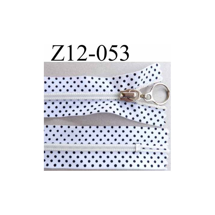 fermeture zip à glissière12 cm blanc a point noir non séparable glissière nylon largeur 3 cm largeur glissière 6 mm curseur