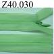 fermeture éclair invisible longueur 40 cm couleur vert non séparable zip nylon largeur 2.3 cm 