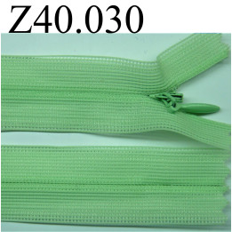 fermeture éclair invisible longueur 40 cm couleur vert non séparable zip nylon largeur 2.3 cm   