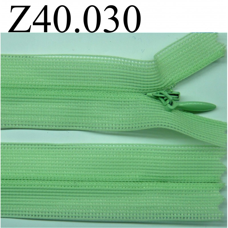 fermeture zip invisible longueur 40 cm couleur vert non séparable zip nylon  largeur 2.3 cm - mercerie-extra