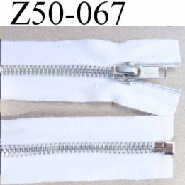 fermeture zip coton blanc largeur 3.5 cm à glissière métal  longueur 50 cm couleur blanc  séparable glissière métal 6 mm alu 