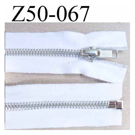 fermeture zip coton blanc largeur 3.5 cm à glissière métal longueur 50 cm couleur blanc séparable glissière métal 6 mm alu 