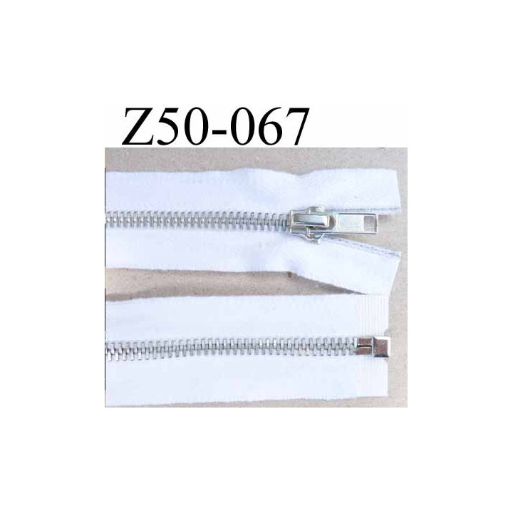fermeture zip coton blanc largeur 3.5 cm à glissière métal  longueur 50 cm couleur blanc  séparable glissière métal 6 mm alu 