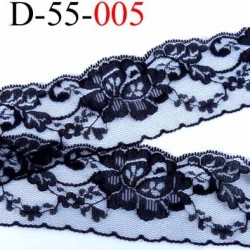 Dentelle noir largeur 55 mm synthétique  couleur noir  motif fleur prix au mètre