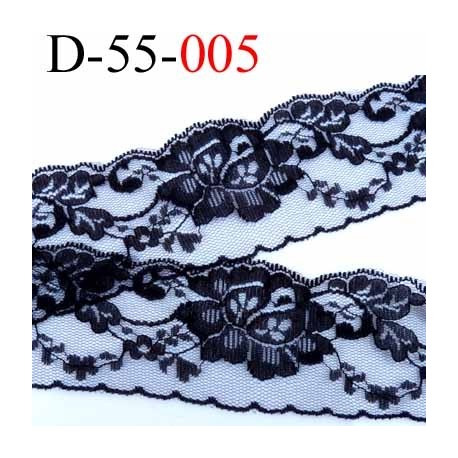 Dentelle noir largeur 55 mm synthétique couleur noir motif fleur prix au mètre
