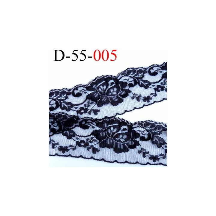 Dentelle noir largeur 55 mm synthétique  couleur noir  motif fleur prix au mètre