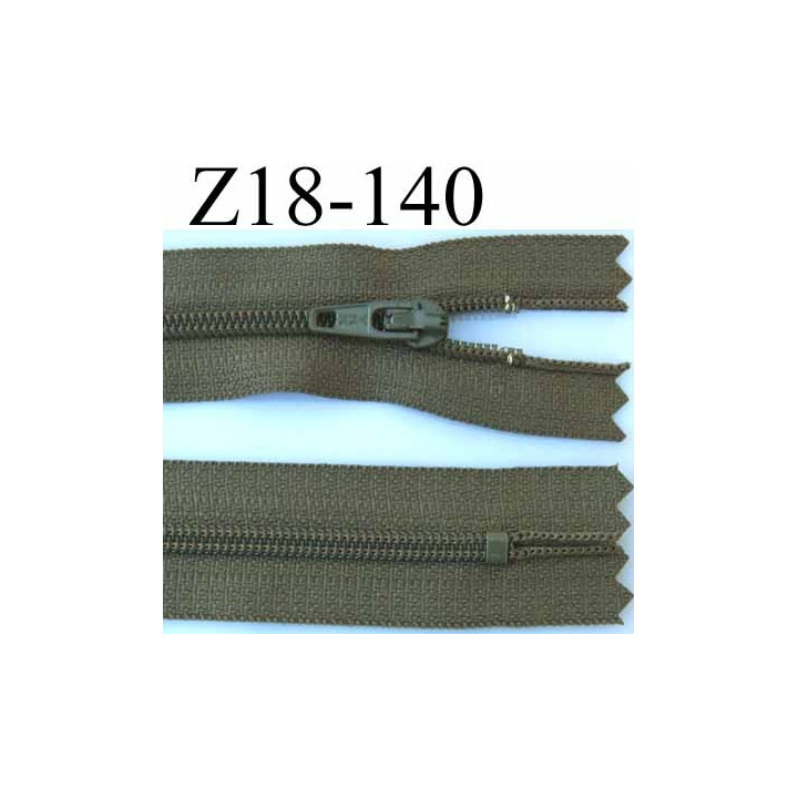 fermeture zip de marque longueur 18 cm couleur vert kaki  non séparable zip nylon largeur 2.5 cm largeur
