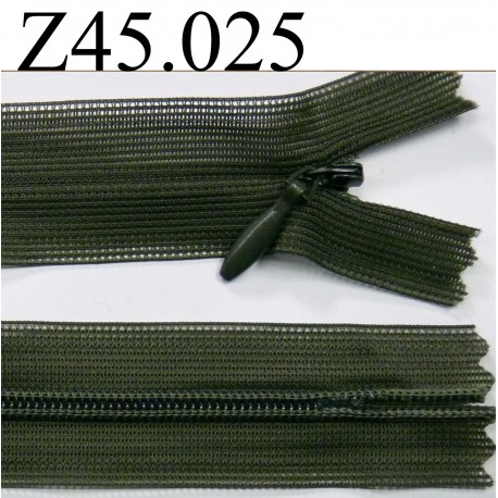 fermeture éclair invisble longueur 45 cm couleur vert kaki non séparable zip nylon largeur 2.5 cm