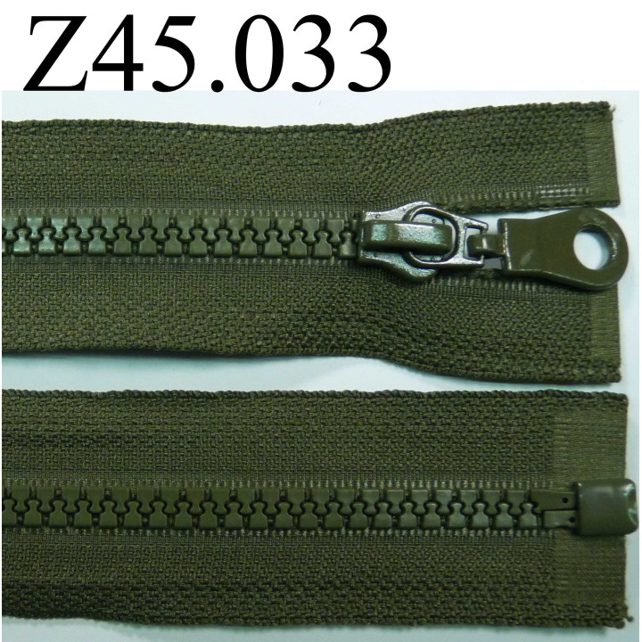 fermeture éclair  longueur 45 cm couleur vert kaki séparable zip nylon largeur 3.3 cm largeur du zip 5 mm 