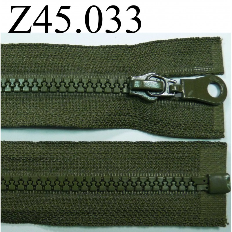 fermeture zip longueur 45 cm couleur vert kaki séparable zip nylon largeur  3.3 cm largeur du zip 5 mm