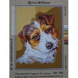 canevas 30X40 marque ROYAL PARIS thème chien fox-terrier dimension 30 centimètres par 40 centimètres 100 % coton