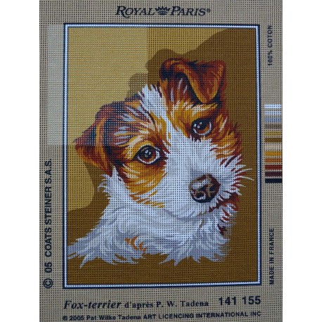 canevas 30X40 marque ROYAL PARIS thème chien fox-terrier dimension 30 centimètres par 40 centimètres 100 % coton