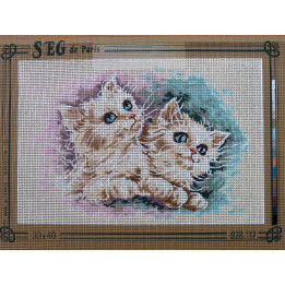 canevas 30X40 marque SEG PARIS thème  chatons dimension 30 centimètres par 40 centimètres 100 % coton