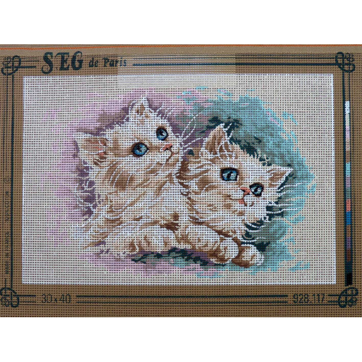 canevas 30X40 marque SEG PARIS thème  chatons dimension 30 centimètres par 40 centimètres 100 % coton