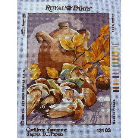 canevas 30X40 marque ROYAL PARIS thème cueillette d'automne dimension 30 centimètres par 40 centimètres 100 % coton