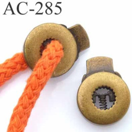 arrêt cordon stop cordon métal rond plat couleur bronze  diamètre17 mm vendu à l'unité cordon maxi 6 mm