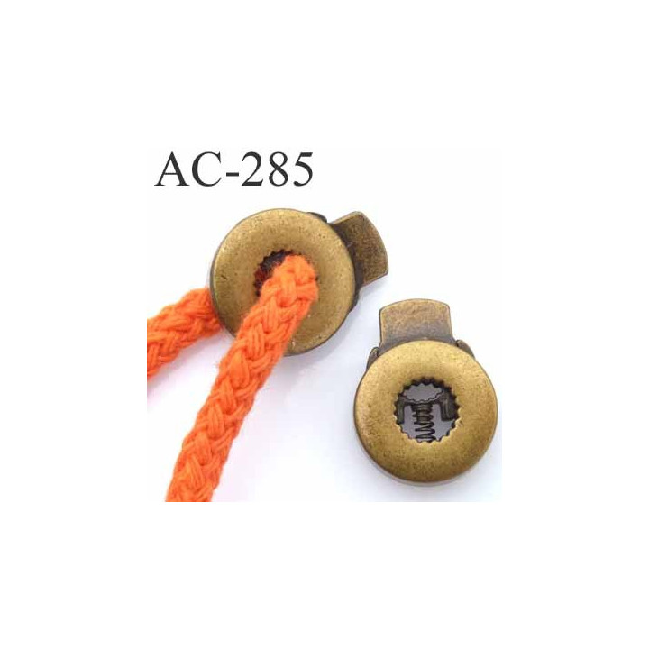 arrêt cordon stop cordon métal rond plat couleur bronze  diamètre17 mm vendu à l'unité cordon maxi 6 mm