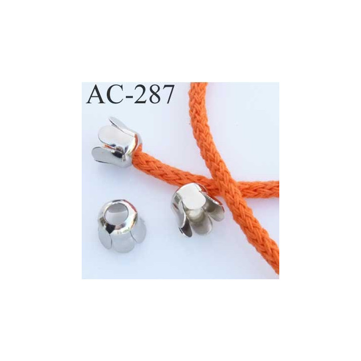 arrêt stop cordon fleur tulipe  métal couleur chromé pour cordon de 4 à 6 mm  de diamètre prix à l'unité