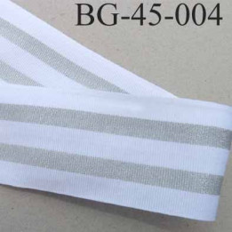 Galon ganse ruban biais gros grain souple  largeur 45 mm couleur blanc et argent brillant prix au mètre