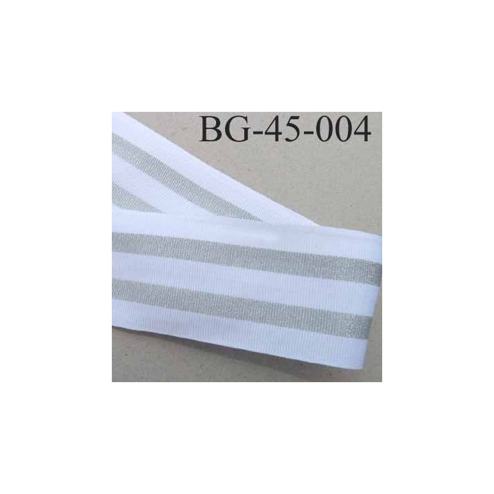 Galon ganse ruban biais gros grain souple  largeur 45 mm couleur blanc et argent brillant prix au mètre