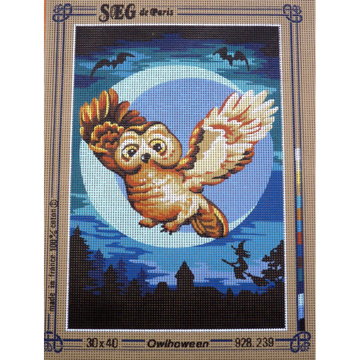 canevas 30X40 marque SEG DE PARIS thème la chouette owlhoween  dimension 30 centimètres par 40 centimètres 100 % coton