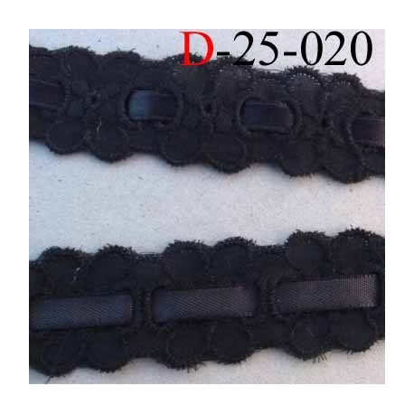 dentelle galon broderie anglaise coton avec lien satin au centre couleur noir 25 mm prix au mètre