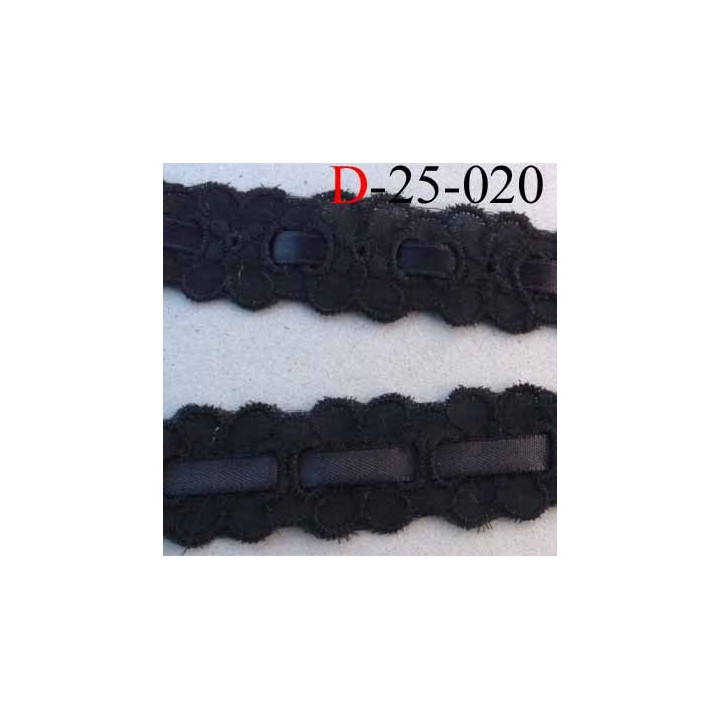 dentelle galon broderie anglaise coton avec lien satin au centre couleur noir 25 mm prix au mètre