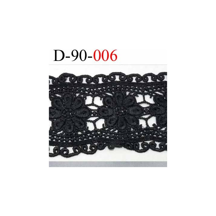 galon dentelle noir  synthétique motif fleur largeur 90 mm couleur noir souple  prix au mètre